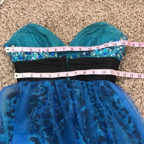 Jovani Leopard Sequin Leopard Strapless Gown Formal Dress Size 0 Y2K Blue Green - Picture 5 of 8